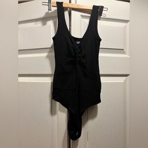 Reformation Black Lace-Up Bodysuit